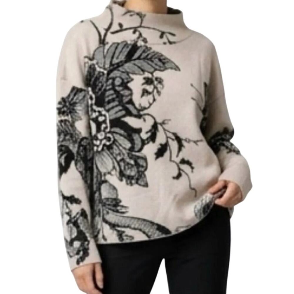 Maeve Floral Mock Neck Sweater Size Large